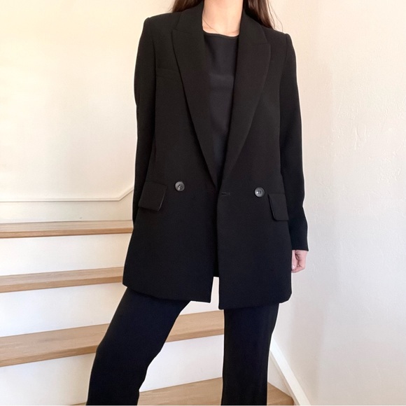 Zara Jackets & Blazers - Zara Oversized Flowy Black Double Breasted Boyfriend Button Blazer Jacket Small